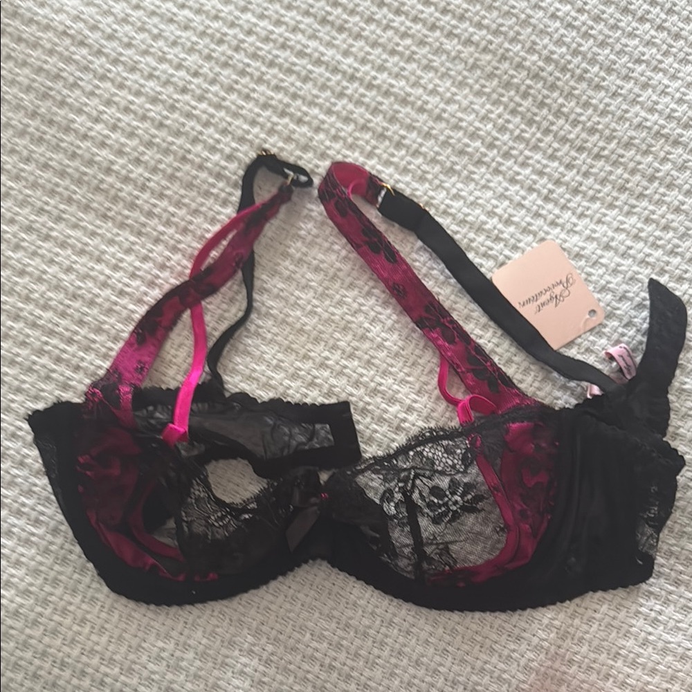 Agent Provocateur Black and Pink Lace Bra 36C